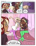  2018 absurd_res agent_8_(splatoon) animal_humanoid beauty_mark bed bedroom breasts cephalopod cephalopod_humanoid clothing comic dark_skin dialogue english_text female group hand_holding hi_res humanoid inkling iseenudepeople legwear marina_(splatoon) marine marine_humanoid mollusk mollusk_humanoid nintendo octarian octoling pearl_(splatoon) pillow smile speech_bubble splatoon tentacle_hair tentacles text video_games 