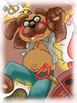  belly blush canid canine canis clothed clothing domestic_dog eyewear flower glasses hi_res invalid_tag jeans male mammal nintendo old pants pappy_van_poodle_(rrdb) pinup plant pose single_tooth slightly_chubby smile video_games yonk 
