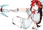  1girl alternate_costume boukensha_ni_naritai_to_miyako_ni_deteitta_musume_ga_s_rank_ni_natteta bow capelet dress gloves hair_bow looking_at_viewer miniskirt neck_ribbon one_eye_closed ribbon skirt solo staff thighhighs toi8 white_background white_gloves white_legwear zettai_ryouiki 