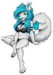  2016 absurd_res anthro blue_hair bra canid canine canis clothing collar corelle-vairel ear_piercing female hair hi_res mammal neon open_mouth panties piercing solo star_tattoo tail_mouth tattoo underwear wolf 