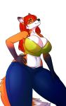  5:8 anthro big_breasts breasts canid canine clothed clothing curvaceous female fox hi_res looking_at_viewer mammal simple_background smile solo taurus_(artist) thick_thighs white_background wide_hips 