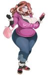  2019 alpha_channel anthro big_breasts blue_eyes bovid breasts caprine cellphone chalo cleavage clothed clothing eyewear female fur glasses hair huge_breasts las_lindas long_hair mammal mature_female phone renee_(chalo) sheep simple_background slightly_chubby solo standing thick_thighs transparent_background voluptuous webcomic wide_hips 