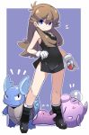  &gt;:) 1girl bangs bare_shoulders black_dress black_footwear blush boots breasts brown_hair character_request closed_mouth commentary_request ditto dress eyebrows_visible_through_hair flying_sweatdrops full_body gen_1_pokemon gloves groin hair_between_eyes holding holding_poke_ball impossible_clothes impossible_dress jigglypuff karukan_(monjya) long_hair nose_bubble poke_ball poke_ball_(generic) pokemon pokemon_(creature) pokemon_(game) pokemon_lgpe short_dress sidelocks sleeveless sleeveless_dress small_breasts smile socks standing v-shaped_eyebrows very_long_hair wartortle white_gloves white_legwear 