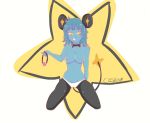  11:9 anthro breasts camel_toe clothing creamy_kitty female gag grin holding_(disambiguation) looking_at_viewer nintendo nipples panties pok&eacute;mon pok&eacute;mon_(species) shinx simple_background smile solo star underwear video_games 