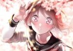  blush brown_hair cherry_blossoms flowers original rinku_(rin9) seifuku 