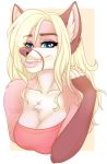  2019 alpha_channel anthro blonde_hair blue_eyes canid canine canis clothed clothing digital_media_(artwork) domestic_dog ei-ka eyelashes female hair mammal smile solo 