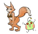  &lt;3 &lt;3_eyes anthro blizzard_entertainment bra breasts brown_bra brown_clothing brown_panties brown_underwear canid canine cleavage clothed clothing dipstick_tail duo eyelashes female front_view fur half-closed_eyes leaning leaning_forward looking_at_viewer mammal menhou multicolored_tail orange_fur panties simple_background smile tan_fur three-quarter_view underwear video_games vulpera warcraft white_background 
