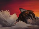  2019 4:3 anthro ashley_baird black_hair blue_eyes camp_pines canid canine canis collar cuddling female hair jewelry male male/female mammal necklace piercing seff seff_(character) sleeping wolf 