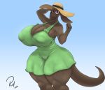  2019 big_breasts big_butt breasts butt clothing dress female hat headgear headwear hi_res huge_butt jaz_(redmoon83) macropod mammal marsupial redmoon83 small_head thick_thighs wide_hips 