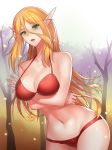  1girl blonde_hair breasts cleavage elf green_eyes hearthstone hsd large_breasts long_hair looking_at_viewer navel pointy_ears solo swimsuit valeera_sanguinar warcraft world_of_warcraft 