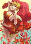  1girl absurdres ahoge braid choker fate/extra fate_(series) gradient gradient_background green_eyes hair_intakes highres jumping looking_at_viewer navel nero_claudius_(fate) nero_claudius_(fate)_(all) no_bra panties petals sarong smile solo thorns underwear white_panties wind yasaidon 