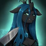  1:1 2019 changeling clothing digital_media_(artwork) evomanaphy eyelashes fangs female friendship_is_magic green_eyes hair hi_res horn knife long_hair looking_at_viewer my_little_pony queen_chrysalis_(mlp) 