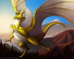  2019 5:4 claws day deviant-soulmates digital_media_(artwork) dragon feral hi_res horn membranous_wings outside scalie sky solo spines western_dragon wings yellow_eyes 