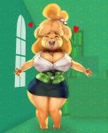  &lt;3 animal_crossing anthro big_breasts black_nose blush breakerpangolin breasts canid canine canis cleavage clothed clothing domestic_dog female fully_clothed fur hair hi_res huge_breasts isabelle_(animal_crossing) mammal nintendo open_arms open_mouth shih_tzu short_stack simple_background solo standing tan_fur thick_thighs toy_dog video_games voluptuous wardrobe_malfunction wide_hips 