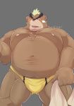  2019 anthro ashigara belly blush bon_donuts brown_fur clothing fur hi_res humanoid_hands male mammal moobs navel nipples overweight overweight_male simple_background solo tokyo_afterschool_summoners underwear ursid video_games 