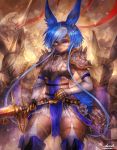  animal_humanoid armor armwear blue_fur blue_hair bottomwear breasts circlet clothing ear_tuft elbow_gloves eyewear female front_view fur garter_belt garter_straps girlsay glasses gloves hair hi_res humanoid knee_boots lagomorph lagomorph_humanoid lazuli_delarosa leporid_humanoid light_skin looking_at_viewer mammal melee_weapon miniskirt pink_eyes rabbit_humanoid shoulder_guards skirt solo_focus sword tuft weapon white_armwear white_bottomwear white_clothing white_skirt 