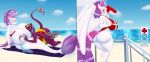  2019 absurd_res anthro areola big_breasts blues64 blush breasts clothing duo felid female friendship_is_magic hi_res huge_breasts hyper hyper_breasts mammal marauder6272 my_little_pony my_little_pony_the_movie mythology nipples outside queen_novo_(mlp) sphinx sphinx_(mlp) wings 
