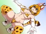  4:3 :d animal_humanoid armwear big_breasts bikini blonde_hair blush bow_tie breasts clothed clothing crouching dipstick_ears dipstick_tail elbow_gloves felid felid_humanoid feline feline_humanoid female footwear gloves hair humanoid inner_ear_fluff isna kemono_friends legwear mammal multicolored_ears multicolored_tail open_mouth serval-chan serval_humanoid shoes short_hair socks solo striped_tail stripes swimwear thigh_highs yellow_eyes 