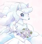  &lt;3 abstract_background alolan_ninetales anonymous_artist blue_eyes blue_fur blue_hair blush bouquet bridal_veil bride canid canine chest_tuft clothed clothing dress female flower fur hair holding_object jewelry mammal multi_tail necklace nintendo paws plant pok&eacute;mon pok&eacute;mon_(species) regional_variant semi-anthro smile solo tuft unknown_artist veil video_games wedding_dress white_fur white_hair 
