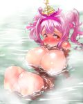  1girl bangs blush breasts bubble destiny_child floating_breasts hair_ornament hairband highres looking_at_viewer nude onsen onsoku_maru partially_submerged pink_hair red_eyes solo twintails 