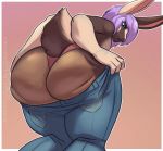  anthro big_butt butt clothed clothing girly huge_butt lagomorph lavenderpandy leporid male mammal rabbit solo standing text thick_thighs topless underwear url 