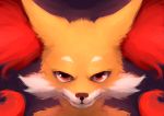  absurd_res ambiguous_gender black_nose black_pupils cheek_tuft color_fox delphox ear_tuft fur head_shot hi_res nintendo pok&eacute;mon pok&eacute;mon_(species) red_eyes red_fur smile solo tuft video_games white_fur yellow_fur 