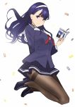  bangs black_legwear blue_eyes blue_hair cosplay hairband jumping miru_tights nakabeni_yua novel pantyhose pleated_skirt saenai_heroine_no_sodatekata school_uniform serafuku skirt thighband_pantyhose yomu_(sgt_epper) 