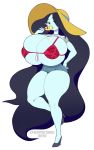  2019 adventure_time big_breasts bikini black_hair bottomwear breasts cartoon_network cherrikissu clothed clothing food grey_skin hair hand_on_hip hat headgear headwear hi_res huge_breasts humanoid light long_hair looking_at_viewer mammal marceline_abadeer not_furry pointy_ears popsicle shorts solo swimwear teeth thick_thighs vampire voluptuous 