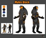  absurd_res big_ears black_fur chest_tuft clothing diegojhol fur girly grey_fur hi_res hoodies lagomorph legwear leporid male mammal model_sheet myles_black(diegojhol) orange_fur rabbit short_tail smile socks tatto tuft 