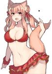  1girl animal_ears anoshabu bikini breasts double_bun fate/extra fate/extra_ccc fate/extra_ccc_fox_tail fate/grand_order fate_(series) fox_ears fox_tail heart large_breasts long_hair navel scrunchie suzuka_gozen_(fate) swimsuit tail white_background wrist_scrunchie 