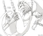 &lt;3 2019 anthro armguards armor bdsm blush bondage bound bracers breasts chain claws collar digital_media_(artwork) dragon english_text female horn jewelry kameloh lady_nora monochrome signature solo suspension tagme text tongue tongue_out twokinds webcomic wings 