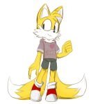 bottomwear canid canine clothing fox hi_res male mammal miles_prower shirt shorts sonic_(series) t-shirt tails_(disambiguation) topwear 