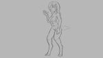  16:9 2018 anthro breasts canid canine canis digitigrade domestic_dog female grey_background hair implied_transformation mammal monochrome multi_breast nipples nude pawpads pussy simple_background solo standing surprise transformation watsup 