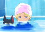  1girl bath blue_eyes cat commentary_request gacha-m gundam looking_at_viewer mobile_suit_gundam sayla_mass short_hair water 