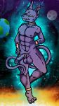  absurd_res balls beerus domestic_cat dragon_ball dragon_ball_super earth felid feline felis glowing hi_res jewelry male mammal moon muscular penis salamikii solo space tongue tongue_out 