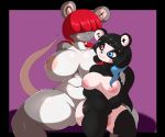  2019 anthro balls black_nose breast_size_difference breasts dickgirl digital_media_(artwork) duo female giant_panda hair hair_over_eyes heterochromia hi_res intersex mammal penis pink_nose purple_background rodent signature simple_background suirano ursid voluptuous 