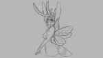  16:9 2018 anthro antlers breasts butt female fluffy fluffy_tail fur grey_background hair horn hybrid long_ears looking_at_viewer looking_back mammal mits_(character) monochrome nipples nude simple_background sketch smile solo standing water watsup wings 