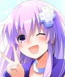  blinking blush d-pad d-pad_hair_ornament doria_(5073726) eyebrows_visible_through_hair hair_between_eyes hair_ornament long_hair looking_at_viewer nepgear neptune_(series) open_mouth purple_eyes purple_hair simple_background smile white_background 
