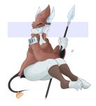  2019 4_toes anthro armor bottomless burmecian clothed clothing feet female final_fantasy final_fantasy_ix footwear freya_crescent hair headgear headwear hi_res kilinah lance mammal melee_weapon polearm rodent simple_background sitting solo spear square_enix toes video_games weapon white_hair 