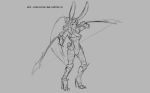  2019 animal_humanoid armor bow breasts clothing english_text female final_fantasy footwear fran grey_background hair headgear helmet high_heels humanoid lagomorph lagomorph_humanoid long_hair mammal monochrome navel ponytail shoes simple_background smile solo square_enix standing text video_games viera watsup 