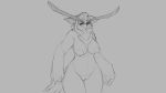  16:9 2019 anthro beak big_breasts breasts changeling_tale chest_tuft claws female grey_background monochrome nipples nude owlbear portrait pussy simple_background solo thick_thighs three-quarter_portrait tuft voluptuous watsup wide_hips zowlie_(changeling_tale) 