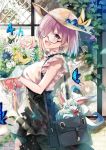  bag black_skirt blouse blush bouquet breasts bug butterfly casual character_request day eyebrows_visible_through_hair fate/grand_order fate_(series) flower fujimaru_ritsuka_(female) glasses hair_over_one_eye high-waist_skirt highres hirai_yuzuki holding holding_bouquet insect large_breasts looking_at_viewer mash_kyrielight multiple_girls open_mouth outdoors pink_blouse purple_eyes purple_hair semi-rimless_eyewear short_hair short_sleeves shoulder_bag skirt smile walking window 