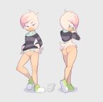  2018 anatid anseriform avian bedroom_eyes bird bluebreed bottomless butt clothed clothing disney duck ducktales ducktales_(2017) female footwear half-closed_eyes hi_res lena_(ducktales) looking_at_viewer looking_back pubes seductive shoes sneakers 