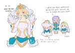  1boy 2girls bare_shoulders blonde_hair blue_eyes blue_flower blue_hair blush breasts bridal_veil bride bride_(fire_emblem) brother_and_sister chibi closed_eyes collarbone commentary conope crown crying dress earrings english_commentary english_text fire_emblem fire_emblem_heroes fjorm_(fire_emblem_heroes) flower gradient_hair hair_between_eyes hair_flower hair_ornament hand_on_own_cheek hrid_(fire_emblem_heroes) jewelry looking_at_viewer medium_breasts multicolored_hair multiple_girls one_eye_closed open_mouth purple_hair scarf short_hair siblings signature simple_background sisters spiked_hair tiara veil wedding_dress white_background white_dress white_hair white_scarf ylgr_(fire_emblem_heroes) 