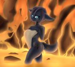  absurd_res anthro big_butt black_hair blue_eyes booponies breasts butt dragon female glowing glowing_eyes hair hi_res lava nipples partial_covering scales scalie short_hair smile smolder standing thick_thighs 