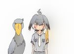  2018 ambiguous_gender animal_humanoid armwear avian avian_humanoid beak biped bird black_hair black_wings blonde_hair blush bottomwear breasts clothed clothing duo eyelashes feather_tuft feathered_wings feathers female feral folded_wings frown fully_clothed grey_armwear grey_bottomwear grey_clothing grey_hair grey_shirt grey_shorts grey_topwear grey_wings hair half-length_portrait hatching_(art) head_tuft head_wings humanoid iceeye_ena japanese kemono_friends light_skin looking_at_viewer multicolored_hair neck_tuft necktie pelecaniform pelecaniform_humanoid portrait shadow shirt shoebill shoebill_(kemono_friends) shoebill_humanoid short_hair shorts simple_background standing stare tan_skin topwear tuft unamused white_background white_hair wings yellow_beak yellow_eyes 