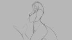  16:9 2019 anthro big_breasts blush breasts cetacean female grey_background hair hand_on_breast huge_breasts looking_at_viewer mammal marine monochrome navel nipples portrait simple_background smile solo thick_thighs three-quarter_portrait voluptuous watsup wide_hips 