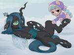 2019 4:3 changeling cozy_glow_(mlp) crown duo equid equine female feral friendship_is_magic grin hi_res horn looking_at_viewer mammal my_little_pony pterippus pussy queen_chrysalis_(mlp) smile snow spread_legs spreading vensual99 