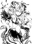  1girl alisfieze_fateburn_xvi breasts cowboy_shot elbow_gloves flower gloves greyscale hair_between_eyes hair_flower hair_ornament horns jitsu_shizu long_hair looking_at_viewer mon-musu_quest! mon-musu_quest:_paradox monochrome monster_girl pointy_ears simple_background sketch skirt small_breasts smirk solo tentacles upper_body white_background 