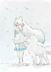  2018 ambiguous_gender animal_humanoid arctic_fox arctic_fox_(kemono_friends) biped blue_bottomwear blue_clothing blue_skirt blush boots bottomwear bow_tie canid canid_humanoid canine canine_humanoid clothed clothing duo eyebrow_through_hair eyebrows female feral footprints footwear fox fox_humanoid frown full-length_portrait fully_clothed fur gloves grey_nose guide_lines hair humanoid iceeye_ena japanese kemono_friends larger_female larger_humanoid legwear light_skin light_theme long_hair mammal pleated_skirt poncho portrait quadruped shadow side_view simple_background size_difference skirt smaller_ambiguous smaller_feral smile snout snow snowing standing stare tan_skin thigh_highs topwear translucent translucent_hair white_background white_clothing white_ears white_footwear white_fur white_gloves white_hair white_legwear white_tail white_topwear wind yellow_eyes 